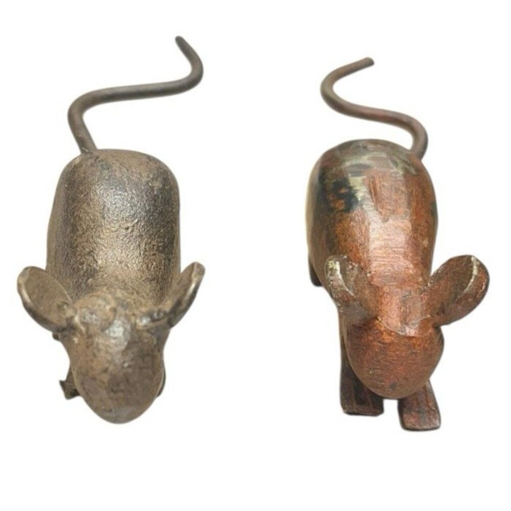 Pair Vintage Style Cast Iron Mice Rat Paper Weight ~3.5 - 4'' long Miniature - Picture 2 of 8